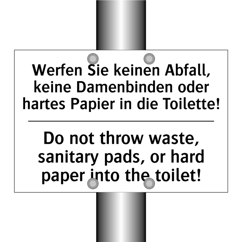 Werfen Sie keinen Abfall, keine /.../ - Do not throw waste, sanitary pads, /.../