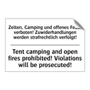 Zelten, Camping und offenes Feuer /.../ - Tent camping and open fires prohibited! /.../