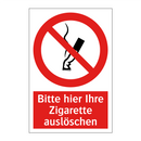 Bitte hier Ihre Zigarette auslöschen