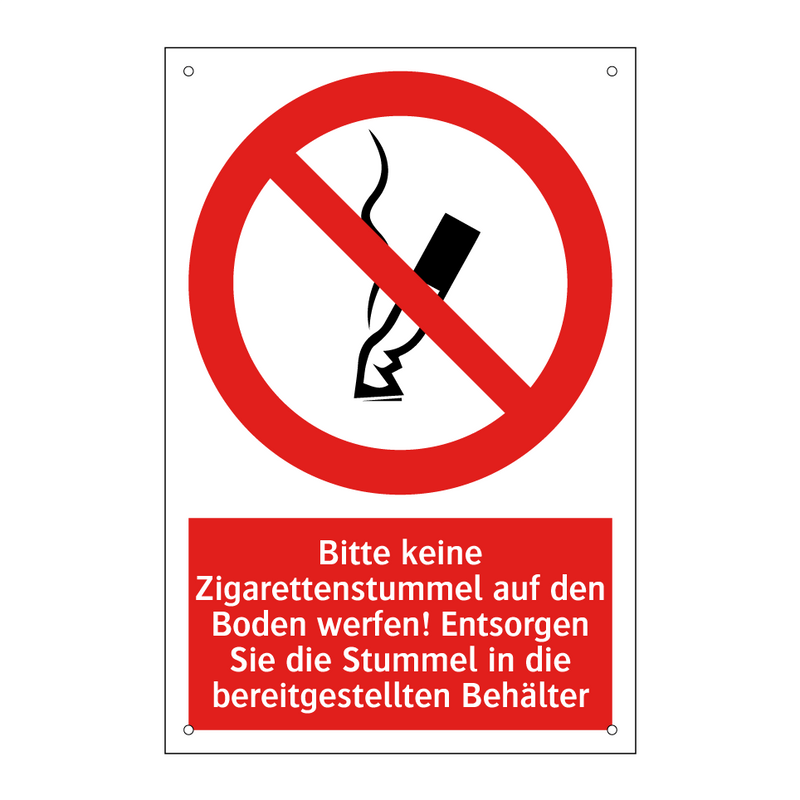 Bitte keine Zigarettenstummel auf den Boden werfen! Entsorgen Sie die Stummel in die bereitgestellten Behälter