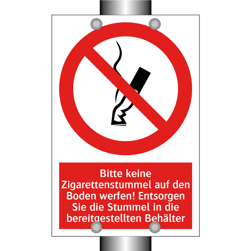 Bitte keine Zigarettenstummel auf den Boden werfen! Entsorgen Sie die Stummel in die bereitgestellten Behälter