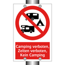 Camping verboten, Zelten verboten, Kein Camping