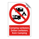 Camping verboten, Zelten verboten, Kein Camping