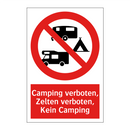 Camping verboten, Zelten verboten, Kein Camping