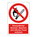 Entzündlicher Bereich: Rauchen und offenes Feuer verboten