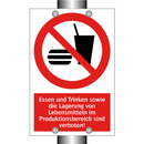 Essen und Trinken sowie die Lagerung von Lebensmitteln im Produktionsbereich sind verboten!