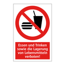 Essen und Trinken sowie die Lagerung von Lebensmitteln verboten!