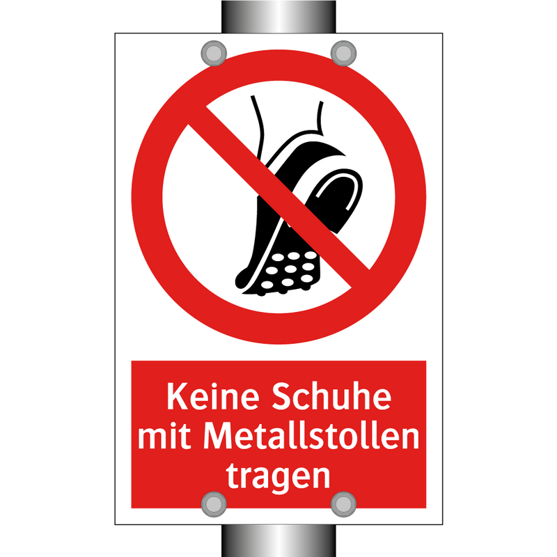 Keine Schuhe mit Metallstollen tragen