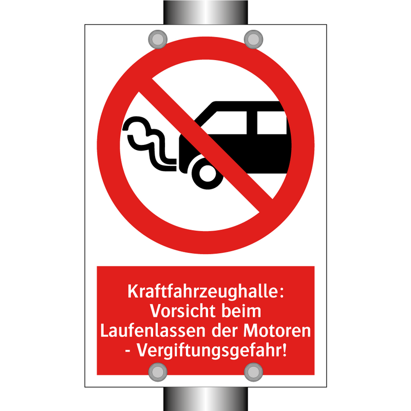 Kraftfahrzeughalle: Vorsicht beim Laufenlassen der Motoren - Vergiftungsgefahr!