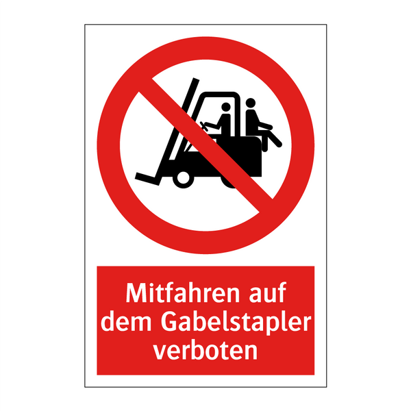Mitfahren auf dem Gabelstapler verboten