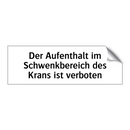 Der Aufenthalt im Schwenkbereich des Krans ist verboten