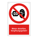 Motor abstellen, Vergiftungsgefahr!