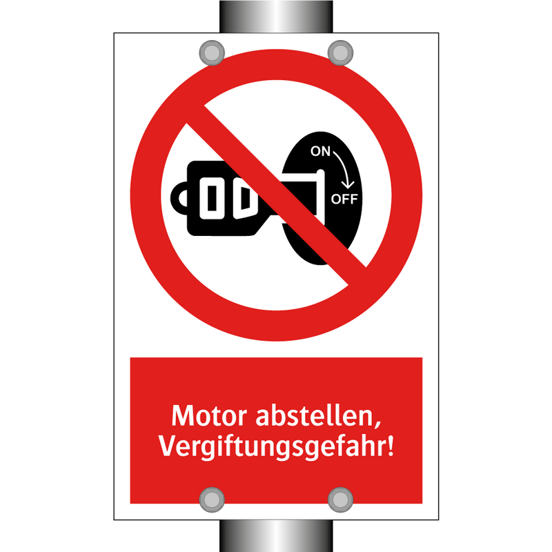 Motor abstellen, Vergiftungsgefahr!