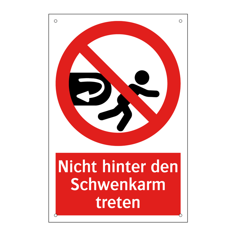 Nicht hinter den Schwenkarm treten