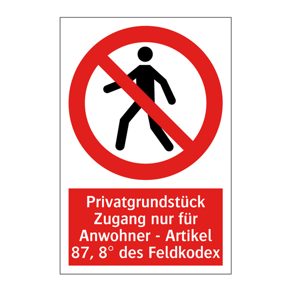 Privatgrundstück Zugang nur für Anwohner - Artikel 87, 8° des Feldkodex