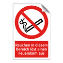 Rauchen in diesem Bereich löst einen Feueralarm aus