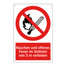 Rauchen und offenes Feuer im Umkreis von 5 m verboten