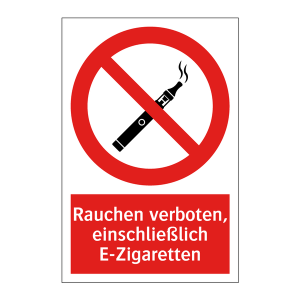 Rauchen verboten, einschließlich E-Zigaretten