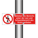 Betreten des Bereichs unter der Last und Schwenkbereich des Krans verboten