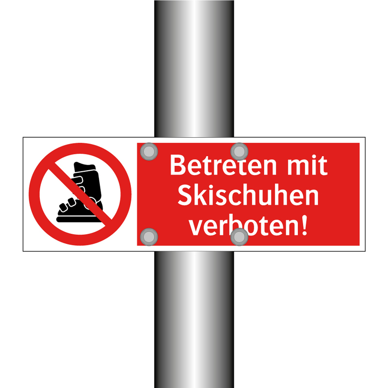 Betreten mit Skischuhen verboten!