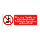 Bitte keine Fahrräder und Motorroller abstellen! Angekettete Gegenstände werden entfernt!
