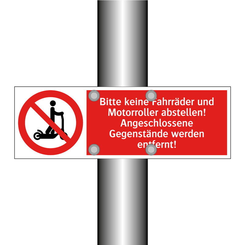 Bitte keine Fahrräder und Motorroller abstellen! Angeschlossene Gegenstände werden entfernt!