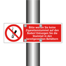 Bitte werfen Sie keine Zigarettenstummel auf den Boden! Entsorgen Sie die Stummel in den bereitgestellten Behältern