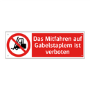 Das Mitfahren auf Gabelstaplern ist verboten