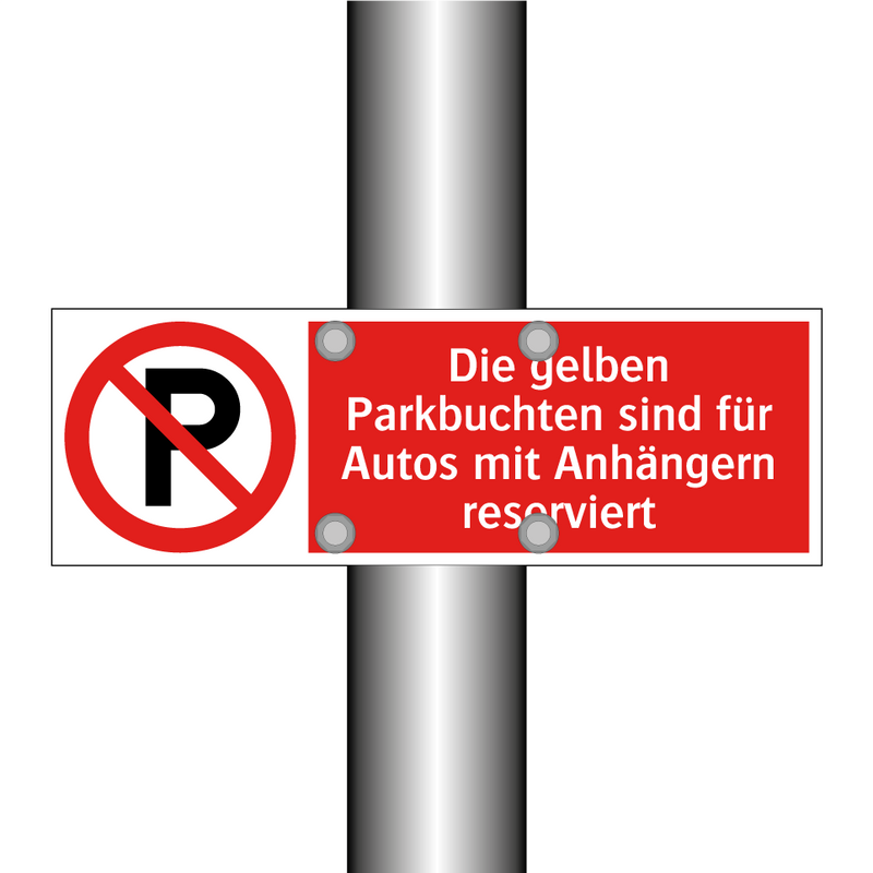Die gelben Parkbuchten sind für Autos mit Anhängern reserviert