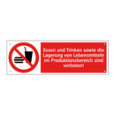 Essen und Trinken sowie die Lagerung von Lebensmitteln im Produktionsbereich sind verboten!