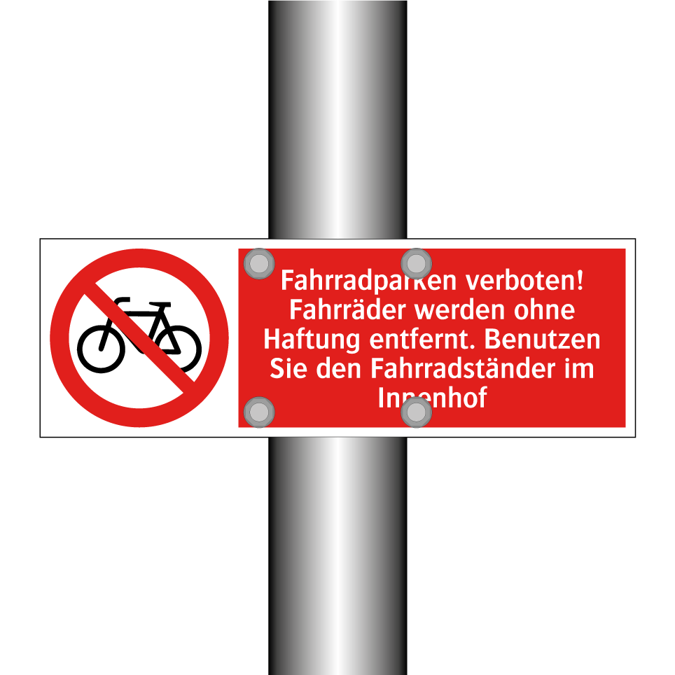 fahrradständer mit schild Kauf Fahrradparken verboten! Fahrräder werden ohne Haftung entfernt. Benutzen Sie den Fahrradständer im Innenhof schild | SignOnline