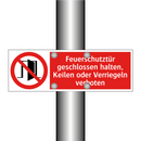 Feuerschutztür geschlossen halten, Keilen oder Verriegeln verboten