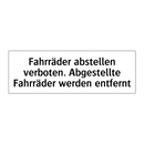 Fahrräder abstellen verboten. Abgestellte Fahrräder werden entfernt