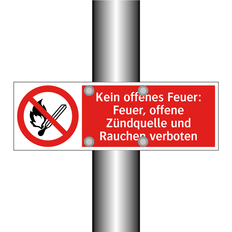 Kein offenes Feuer: Feuer, offene Zündquelle und Rauchen verboten