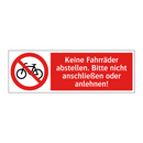 Keine Fahrräder abstellen. Bitte nicht anschließen oder anlehnen!