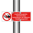 Kraftfahrzeughalle: Vorsicht beim Laufenlassen der Motoren - Vergiftungsgefahr!