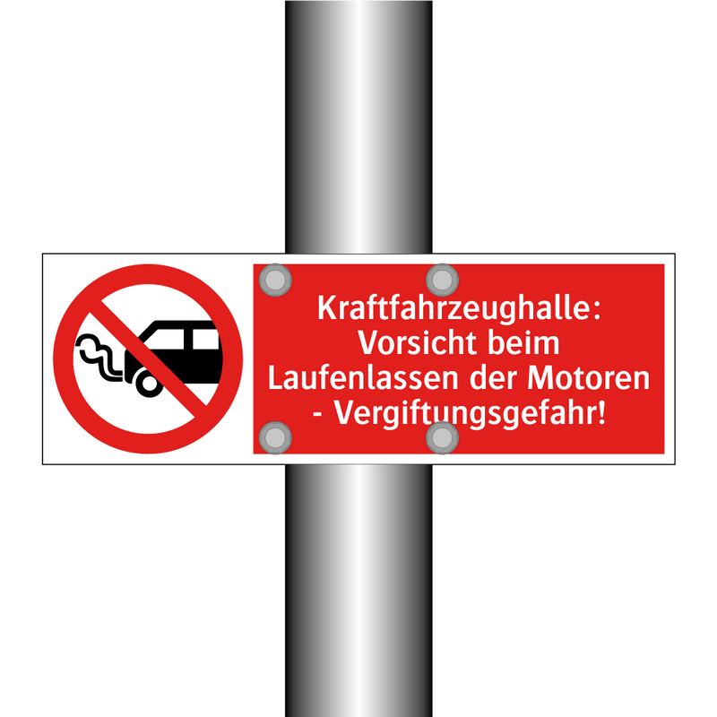 Kraftfahrzeughalle: Vorsicht beim Laufenlassen der Motoren - Vergiftungsgefahr!