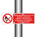 Kraftwagenanlage Feuer und Rauchen polizeilich verboten. Vorsicht beim Laufenlassen der Motoren. Vergiftungsgefahr!