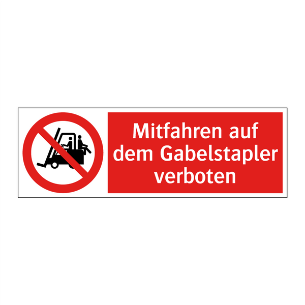 Mitfahren auf dem Gabelstapler verboten