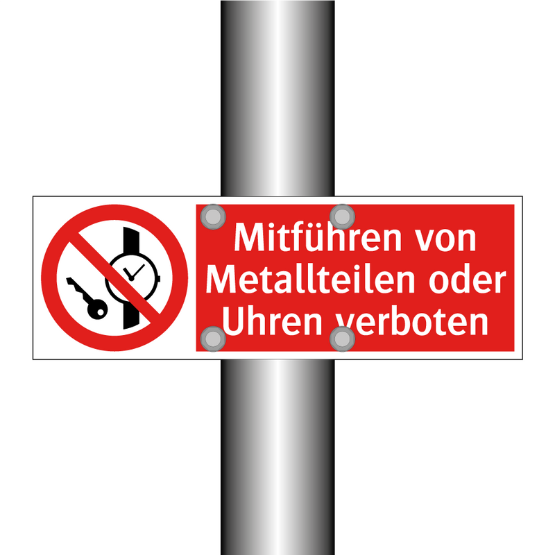 Mitführen von Metallteilen oder Uhren verboten