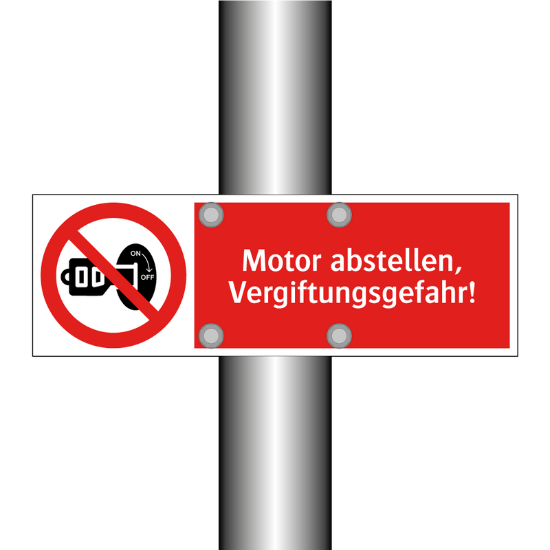 Motor abstellen, Vergiftungsgefahr!