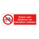Parken oder Anlehnen von Fahrrädern verboten