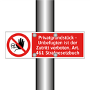 Privatgrundstück - Unbefugten ist der Zutritt verboten. Art. 461 Strafgesetzbuch