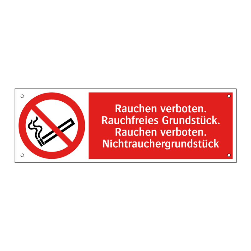Rauchen verboten. Rauchfreies Grundstück. Rauchen verboten. Nichtrauchergrundstück