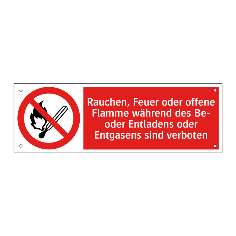 Rauchen, Feuer oder offene Flamme während des Be- oder Entladens oder Entgasens sind verboten