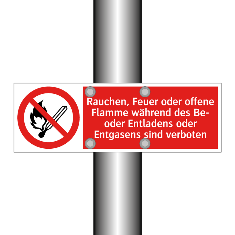 Rauchen, Feuer oder offene Flamme während des Be- oder Entladens oder Entgasens sind verboten