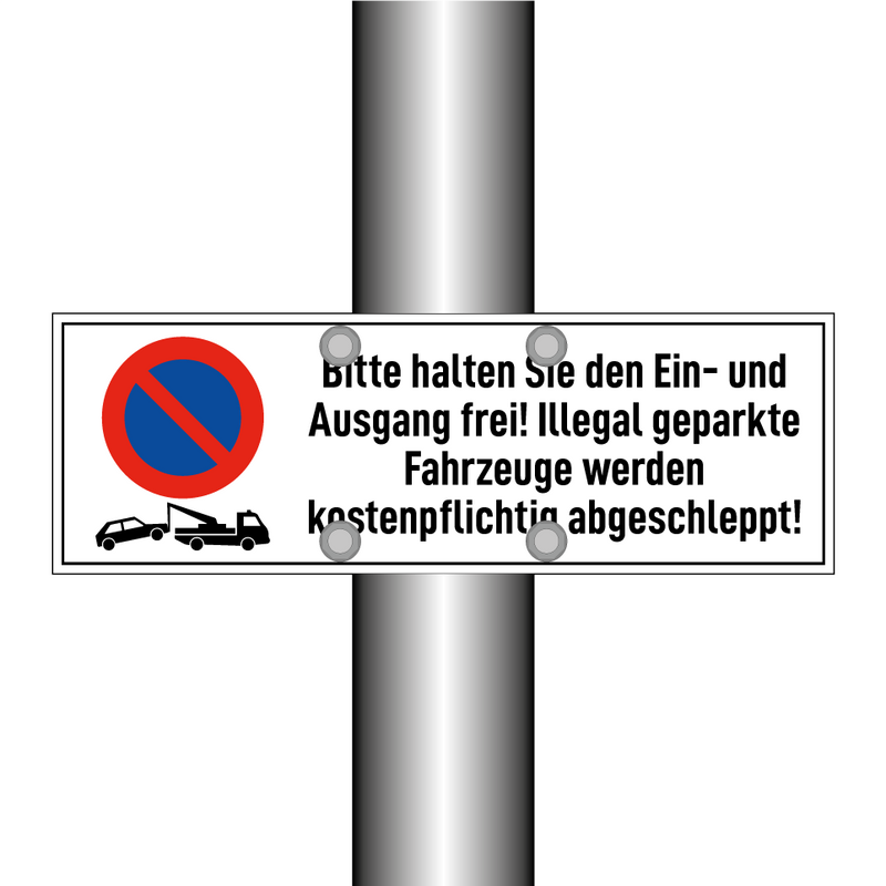 Bitte halten Sie den Ein- und Ausgang frei! Illegal geparkte Fahrzeuge werden kostenpflichtig abgeschleppt!