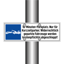 10-Minuten-Parkplatz. Nur für Kurzzeitparker. Widerrechtlich geparkte Fahrzeuge werden kostenpflichtig abgeschleppt!
