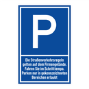 Die Straßenverkehrsregeln gelten auf dem Firmengelände. Fahren Sie im Schritttempo. Parken nur in gekennzeichneten Bereichen erlaubt