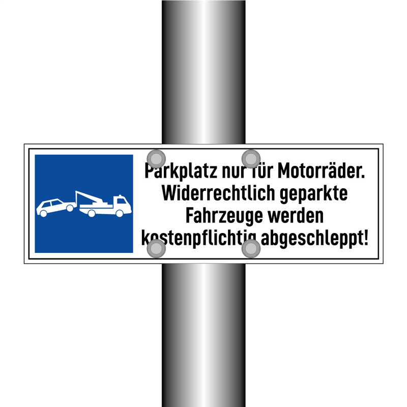 Parkplatz nur für Motorräder. Widerrechtlich geparkte Fahrzeuge werden kostenpflichtig abgeschleppt!